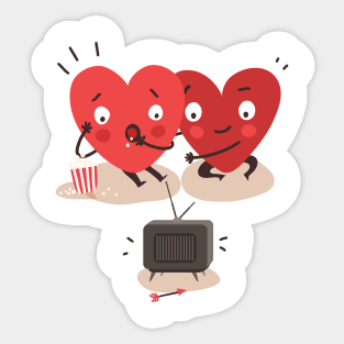 Two happy hearts watching TV together Sticker